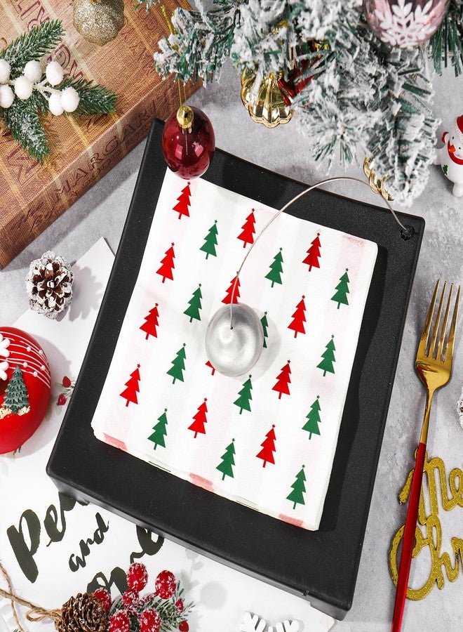 JarThenaAMCS مناديل ورقية من JarThenaAMCS، ٥٠ قطعة، بتصميم شجرة عيد الميلاد، مخططة باللونين الأحمر والأخضر، للاستخدام مرة واحدة، ذات وجهين، مناسبة للغداء والعشاء، ولحفلات أعياد الميلاد. - Image 4